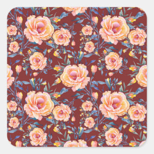 Rose, nahtlos, rotes Hintergrundmuster Quadratischer Aufkleber