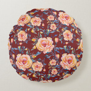 Rose, nahtlos, rotes Hintergrundmuster Rundes Kissen