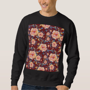 Rose, nahtlos, rotes Hintergrundmuster Sweatshirt