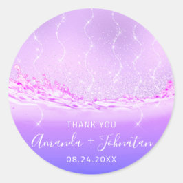 Rose Name Datum Lila Waves rosa Runder Aufkleber