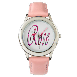 Rose, Name, Logo, Girls Pink Leather Watch. Armbanduhr
