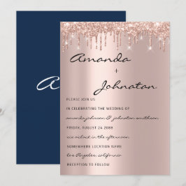 Rose-Navy-Monogramm-Tropfen Einladung