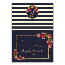Rose Navy Strips und Gold Platzkarten