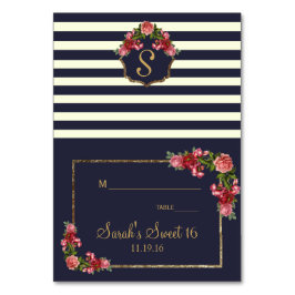 Rose Navy Strips und Gold Platzkarten Tischnummer