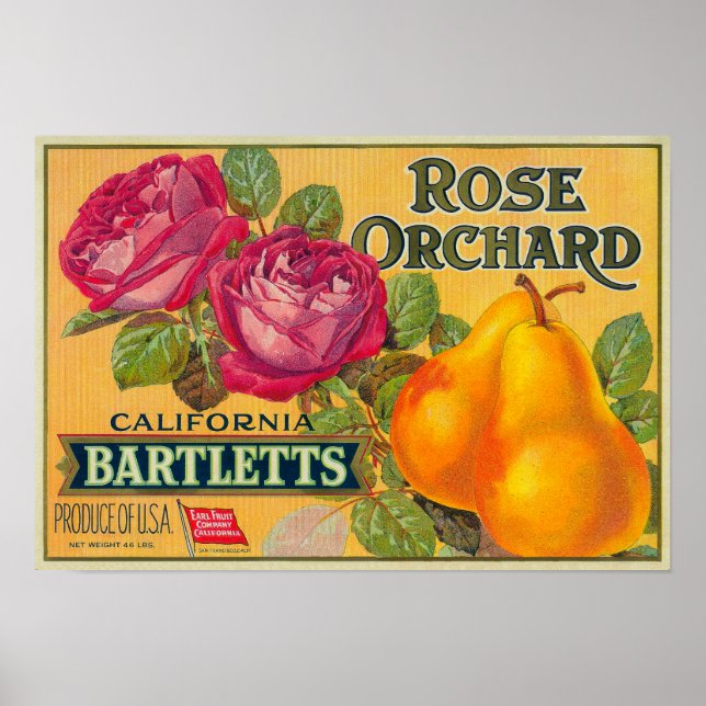 Rose-Orchard-Birnenkorb-Etikett Poster (Vorne)