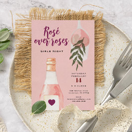 Rosé over Roses Pink Girls Night Out Invitation Feiertagskarte