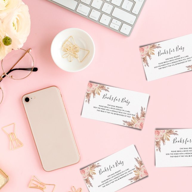 Rose Pampas Gras Mädchen Babydusche Anfrage Begleitkarte (Von Creator hochgeladen)