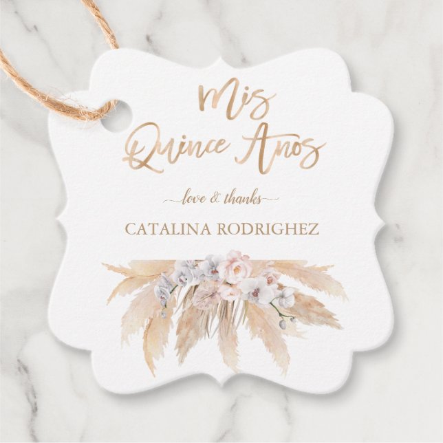 Rose Pampas Grass Quinceñera Geschenkanhänger (Vorderseite)