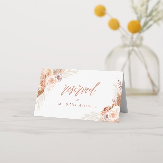 Rose Pampas Terracotta Boho Wedding Platzkarte (Vorderseite)