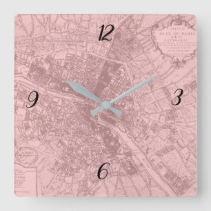 Rose Paris Square Wanduhr