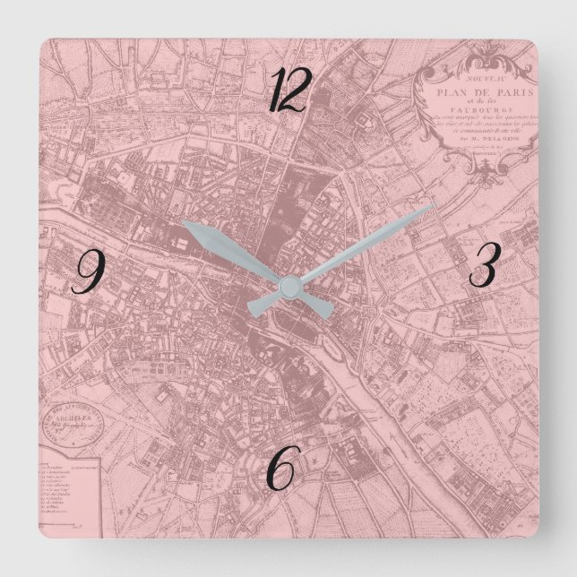 Rose Paris Square Wanduhr (Vorderseite)