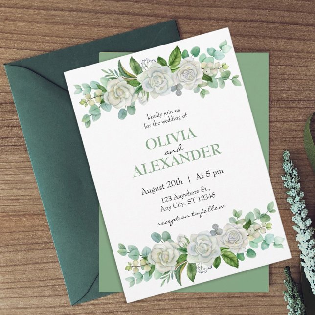 Rose Pastel Green Hochzeit Einladung (Von Creator hochgeladen)