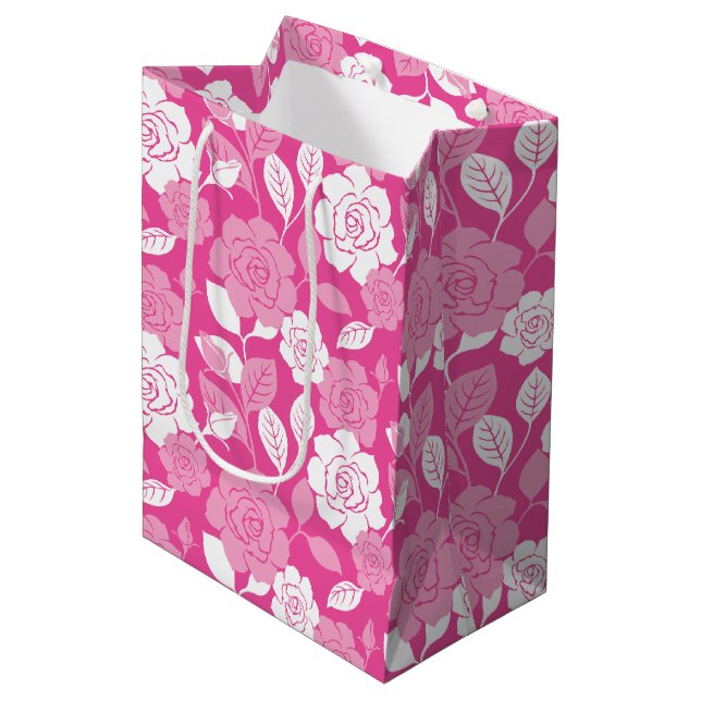 ROSE PATTERN (PINK) MITTLERE GESCHENKTÜTE (Vorderseite Schrägansicht)