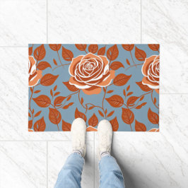 Rose Pattern With Warm Tones Of Orange And Rust Fußmatte