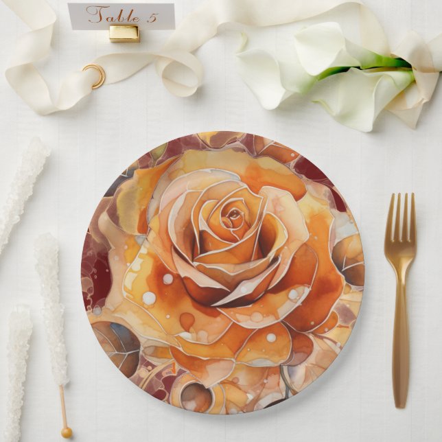 Rose Peach Fall Wasserfarbe Pappteller (Hochzeit)
