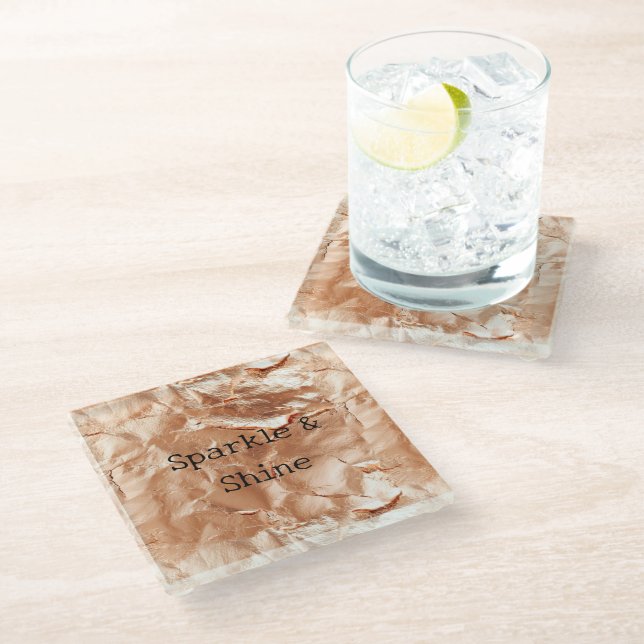 Rose Peach Gold Glam Glasuntersetzer (Schrägansicht)