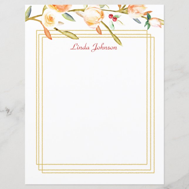 Rose Peach Wassercolor Branch Stationery (Vorderseite)
