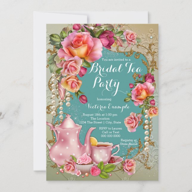 Rose Pearl Bridal Tea Party Einladung (Vorderseite)