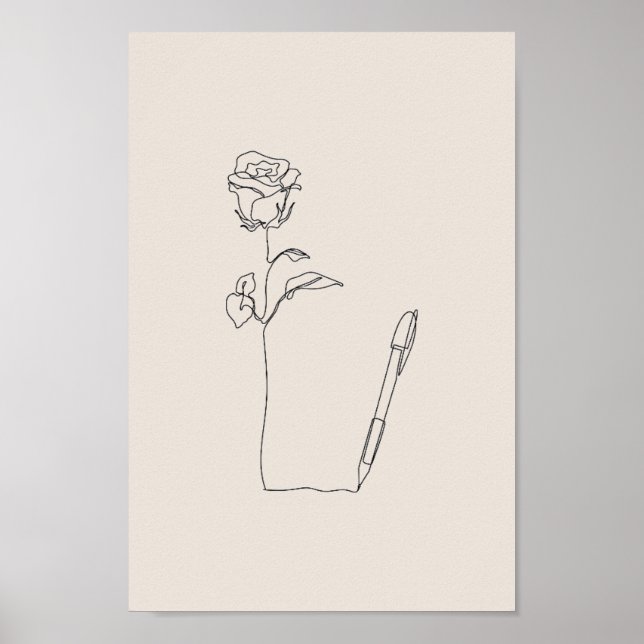  Rose Pen Sketch - Minimal Black & Floral Poster (Vorne)
