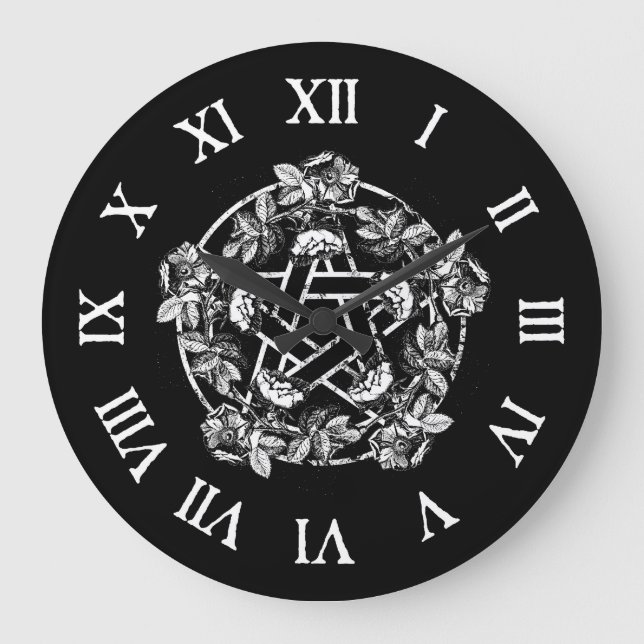 Rose Pentagramm Große Wanduhr (Vorderseite)