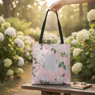 Rose-Peongram auf der blush-pink-goldenen Damaskus
