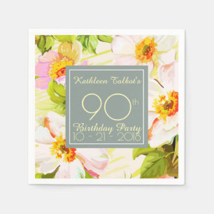 Rose Peonies 90. Geburtstagsparty Paper Napkin Serviette