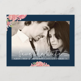 Rose Peonies Blumenblauer Rosa Hochzeit rett Datum Ankündigungspostkarte