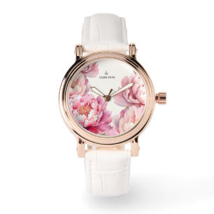 Rose Peonies Pink Initialen personalisiert eWatch Armbanduhr