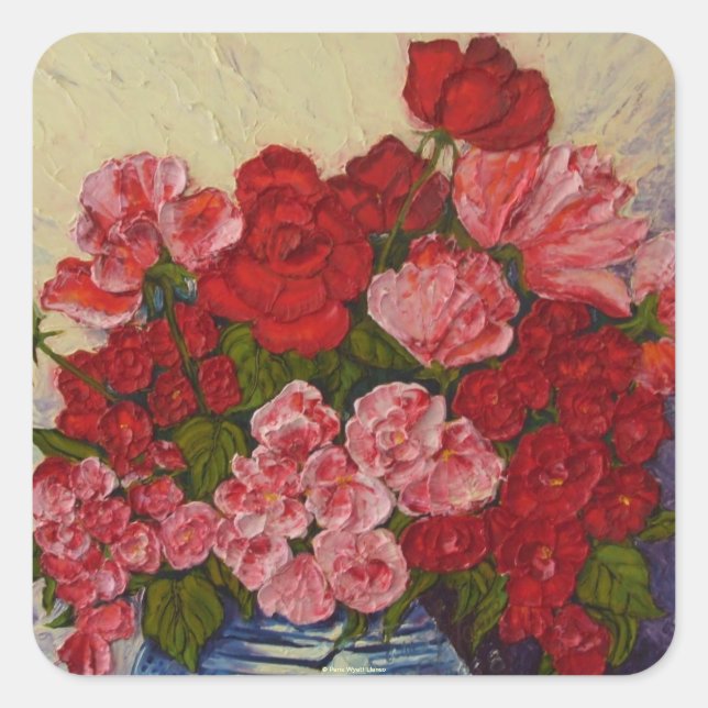 Rose & Peonings Rundsticker Quadratischer Aufkleber (Vorderseite)