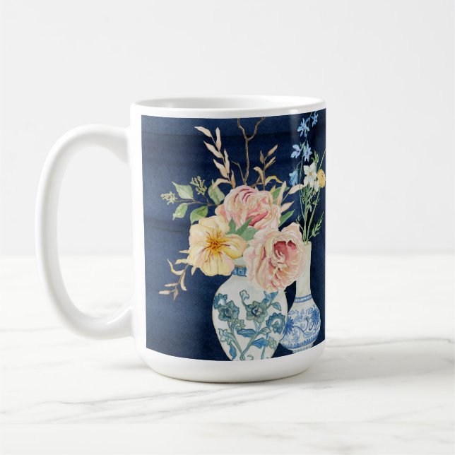 Rose Peony Blume Navy Blue Wood Kaffeetasse (Links)