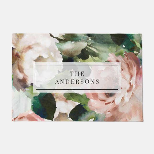 Rose Peony Blumen und Blätter eucalyptus stilvoll Fußmatte (Vorderseite)