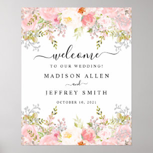 Rose Peony Blush Pink Bläserne Hochzeit Begrüßungs Poster