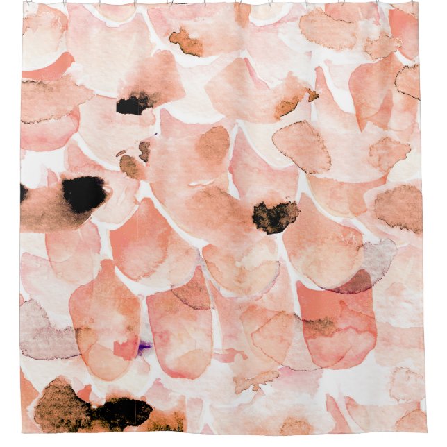 Rose, Peony, und Blätter, Aquarellmuster. Duschvorhang (Vorderseite)