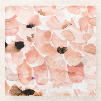 Rose, Peony, und Blätter, Aquarellmuster. Glasuntersetzer