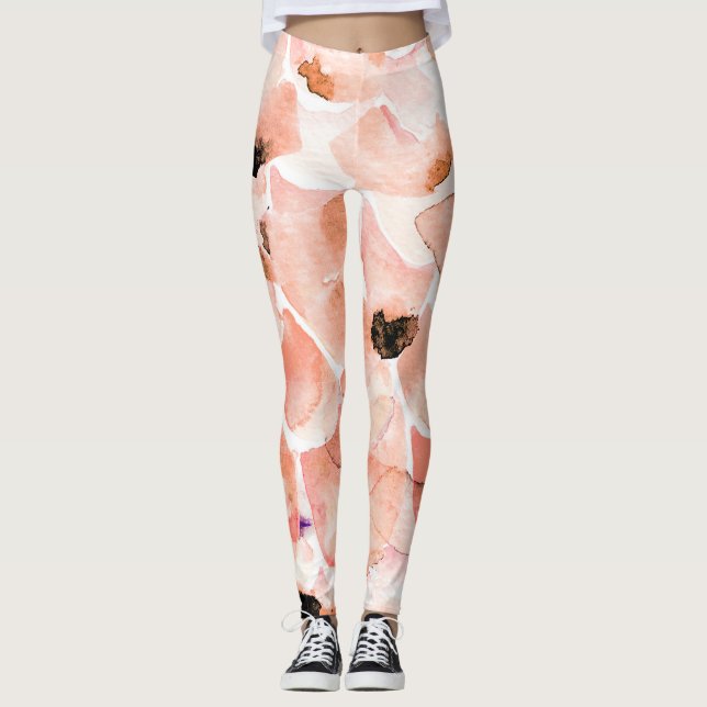 Rose, Peony, und Blätter, Aquarellmuster. Leggings (Vorderseite)