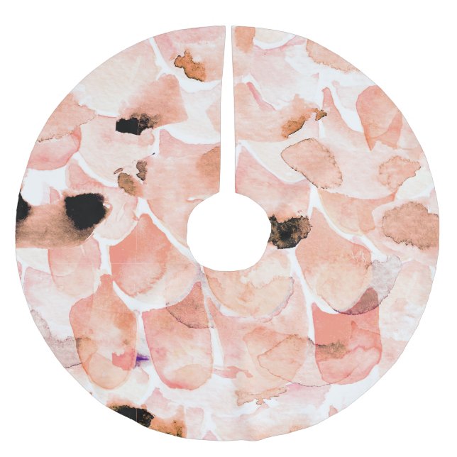 Rose, Peony, und Blätter, Aquarellmuster. Polyester Weihnachtsbaumdecke (Vorderseite)