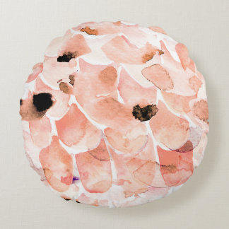 Rose, Peony, und Blätter, Aquarellmuster. Rundes Kissen