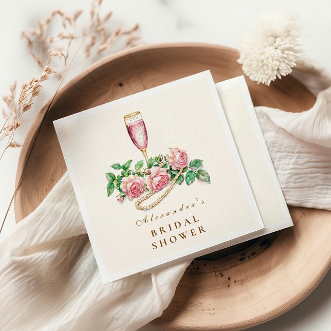 Rose Perlen und Prosecco Brautparty Serviette (Von Creator hochgeladen)