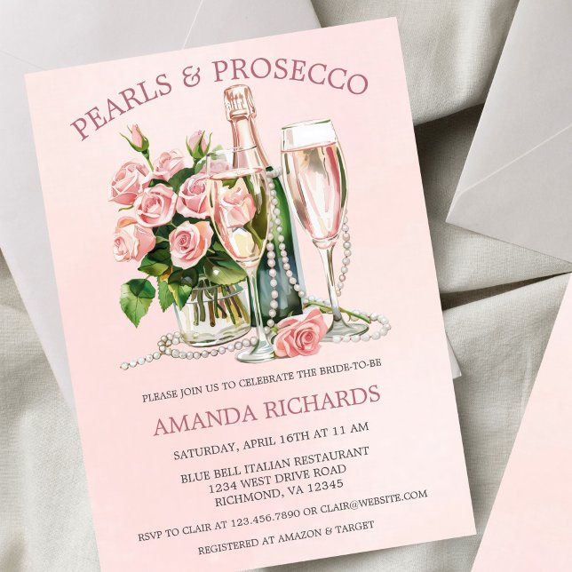 Rose Perlen und Prosecco Champagne Bridal Brunch Einladung (Von Creator hochgeladen)