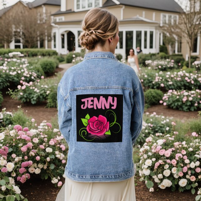 ROSE PERSONALISIERT jean Denim Jacket Jeansjacke (Hochzeit Rückseite)