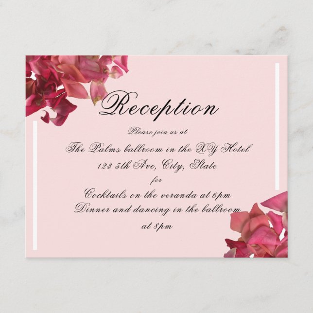 Rose Petal Pink Romantische Hochzeitsempfangskarte Begleitkarte (Vorderseite)