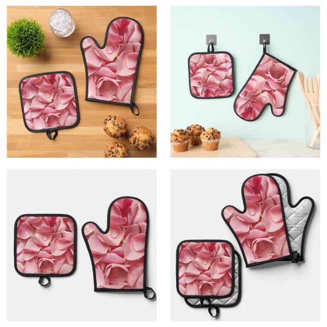 Rose Petals blühen Ofenhandschuh & Topflappen-Set (Rose Petals Flowering Oven Mitt & Pot Holder Set
)