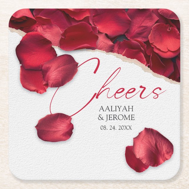 Rose Petals Wedding Coaster Rechteckiger Pappuntersetzer (Vorderseite)