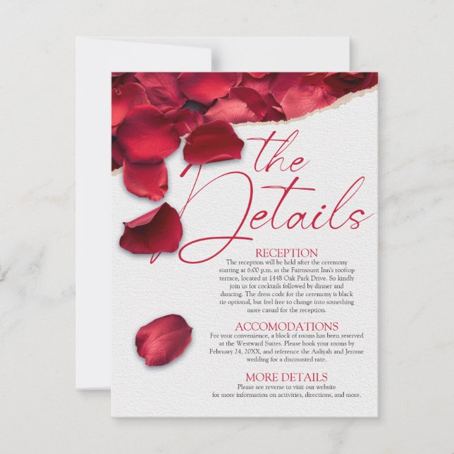 Rose Petals Wedding Details Card Einladung (Vorderseite)