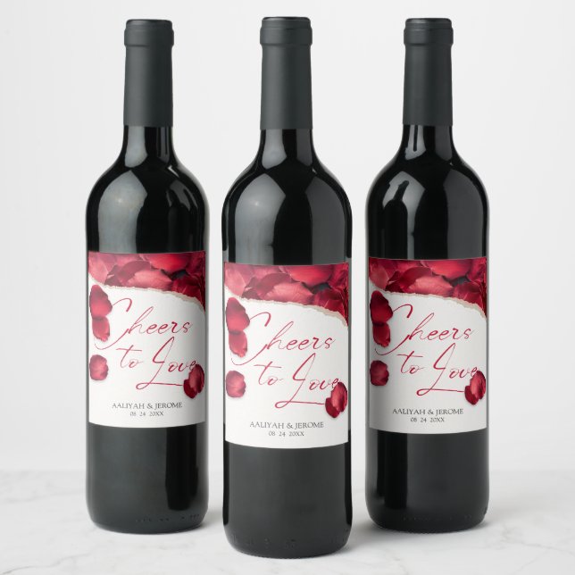 Rose Petals Wedding Wine Lable Weinetikett (Flaschen)