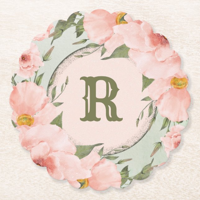 Rose pfirsichgrün untersetzer (Vorderseite)