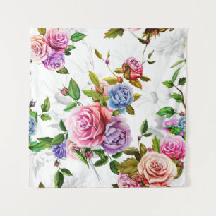 Rose, Pfoten mit Blätter und Kamille mit Maiskolbe Wandteppich