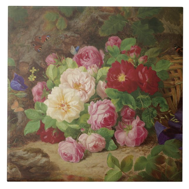 Rose Piece im Waldboden mit Schmetterlingen Fliese (Vorderseite)