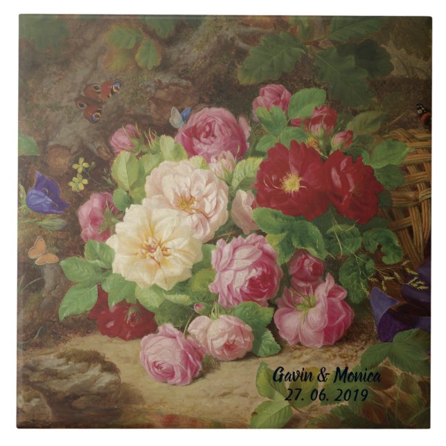 Rose Piece im Waldboden mit Schmetterlingen Fliese (Vorderseite)