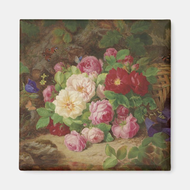 Rose Piece im Waldboden mit Schmetterlingen Magnet (Vorne)